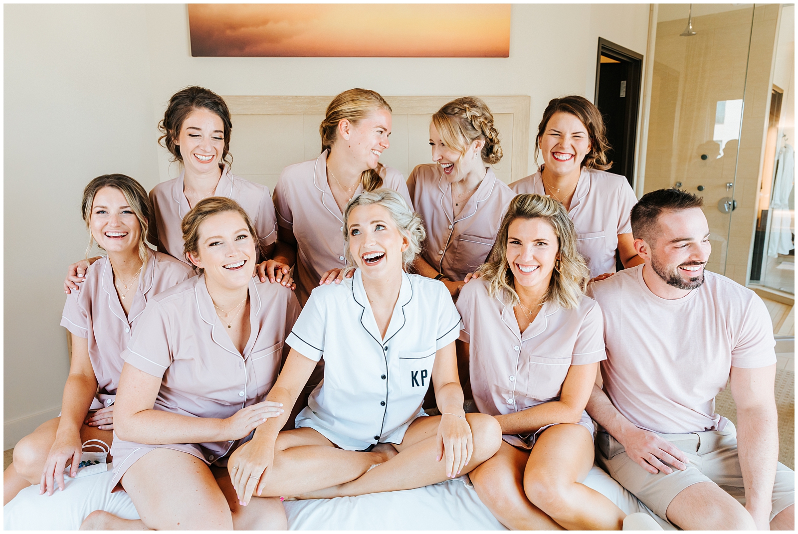Bridal Party Getting Ready in Matching PJ's