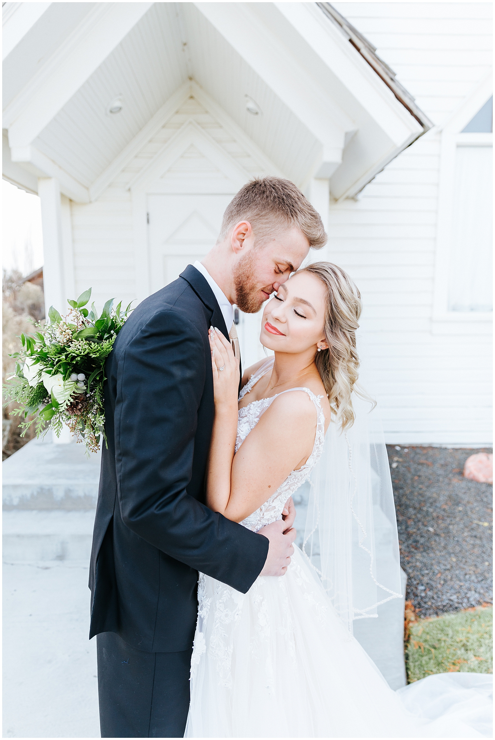 Winter Still Water Hollow Wedding Bride and Groom First Look Portraits
