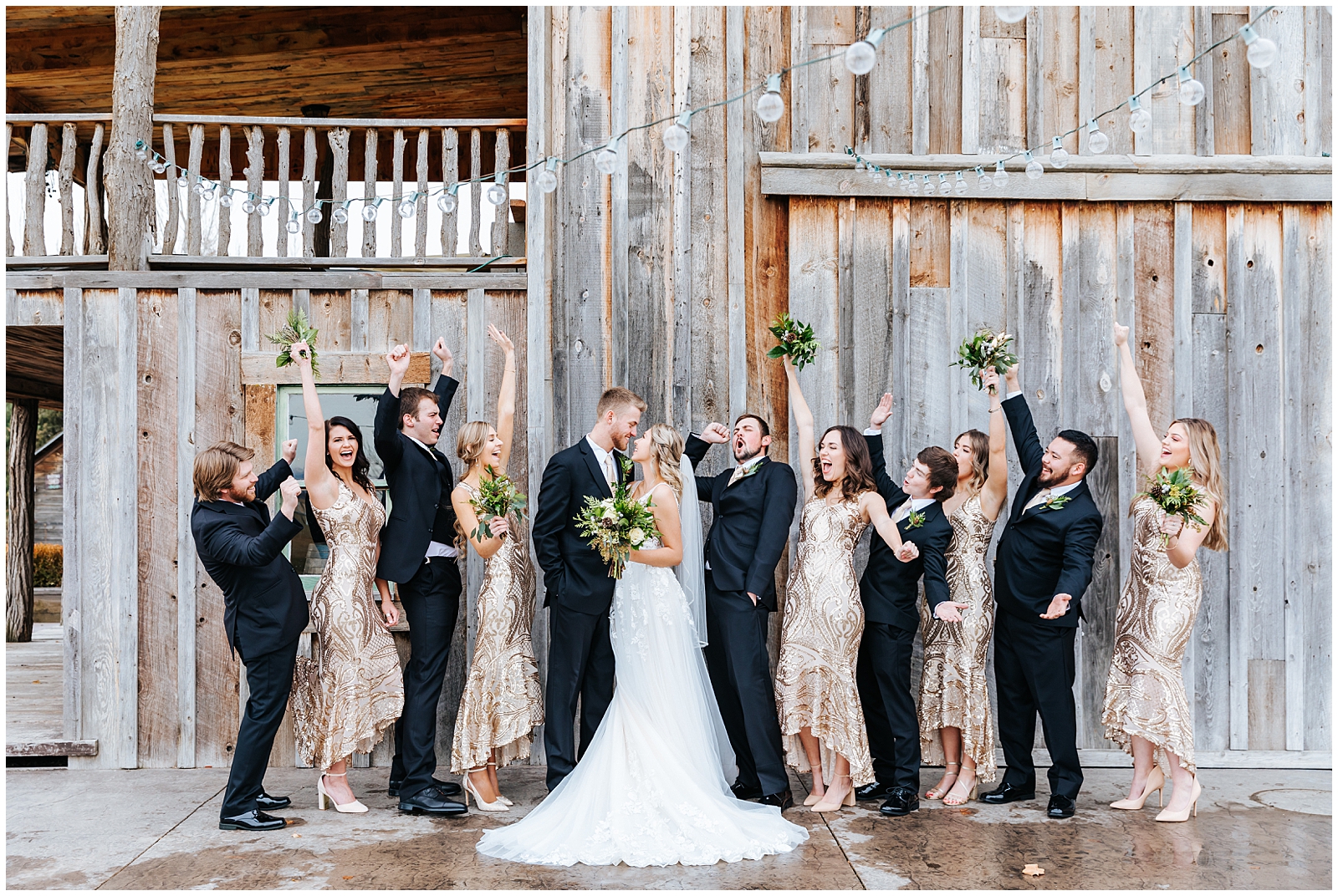 Winter Still Water Hollow Wedding Black and Gold Bridal Party Goals