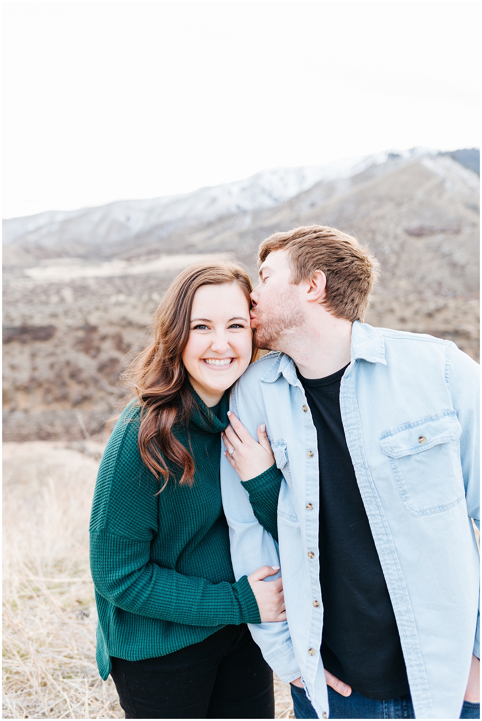 Boise Foothills Desert Engagement Couple Kissing