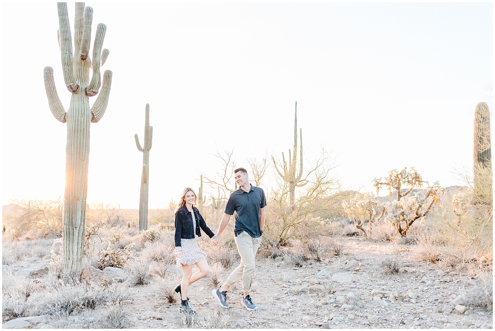 Dreamy Arizona Desert Session Couple Walking in Desert