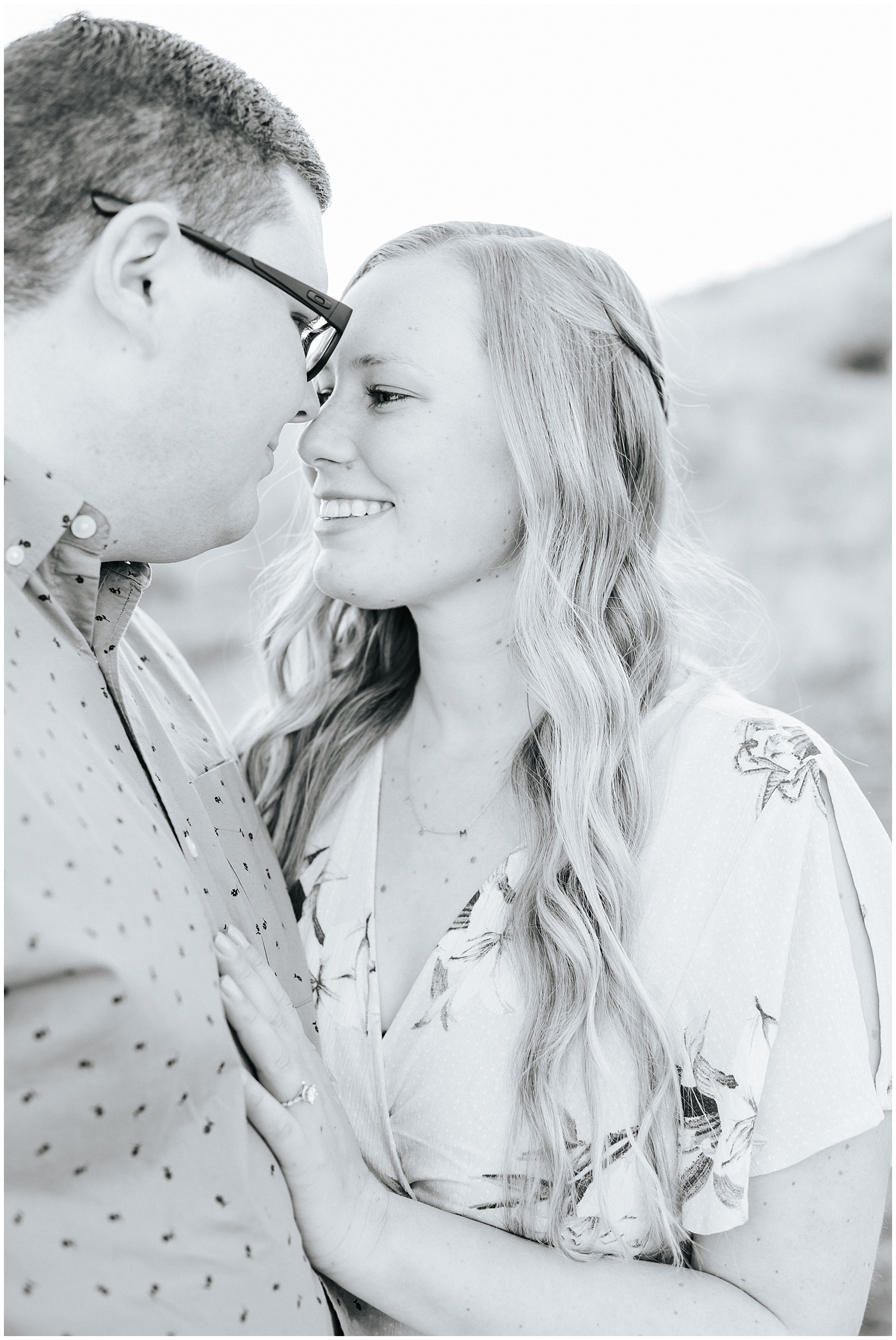 Black and White Closeup Moment at Spring Engagement Session in Boise Idaho