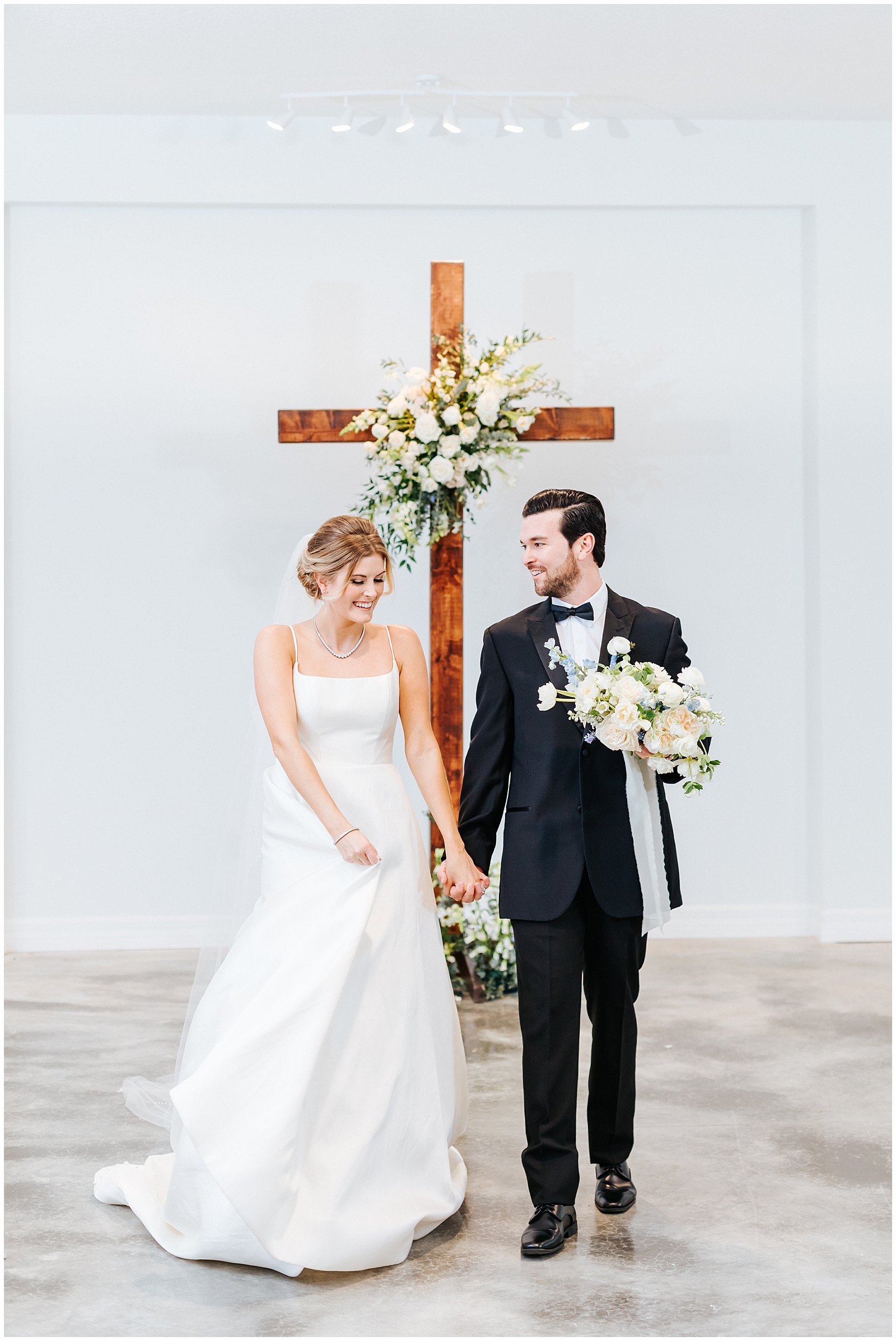 Bride and Groom Walking hand in hand at Classic Elegant Florida Wedding
