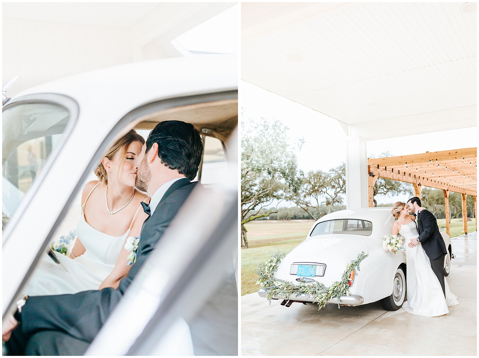Classic Elegant Florida Wedding - Happy Couple with Getaway Car