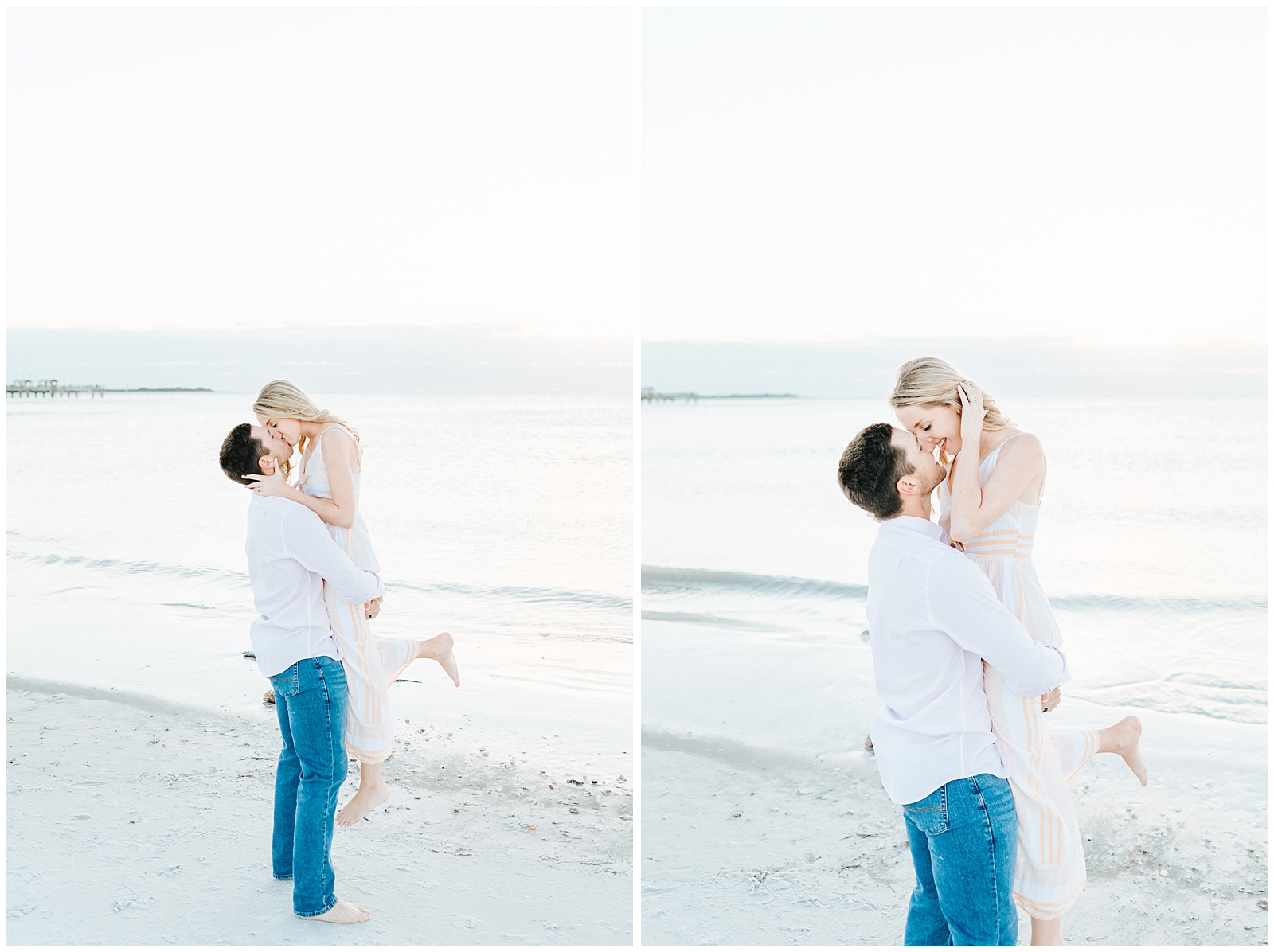 Lift and Kiss on the beach at golden hour at Fort Desoto in St. Petersburg Florida