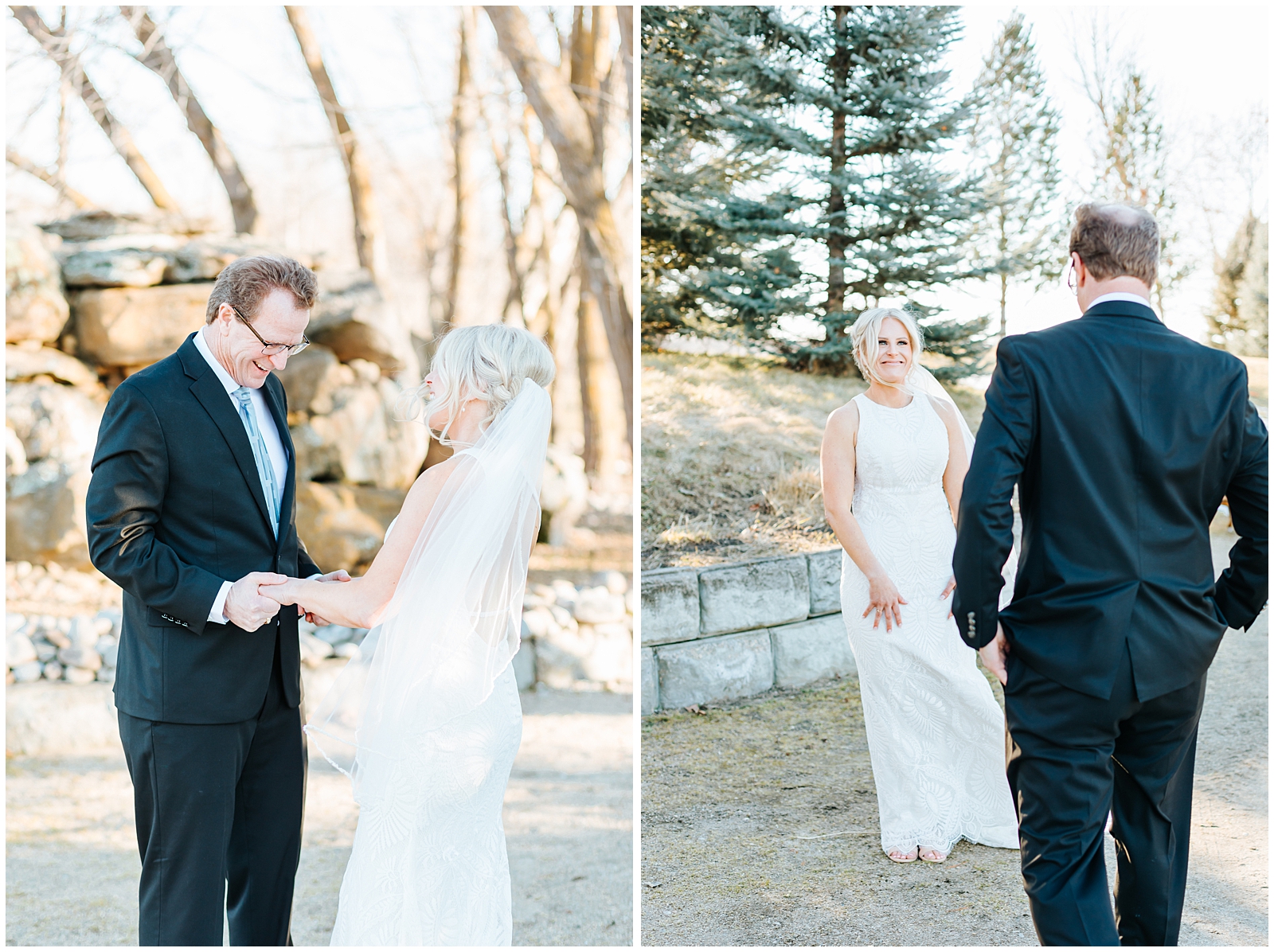 Bride's Emotional First Look with her Dad on her wedding day at heartfelt idaho spring elopement