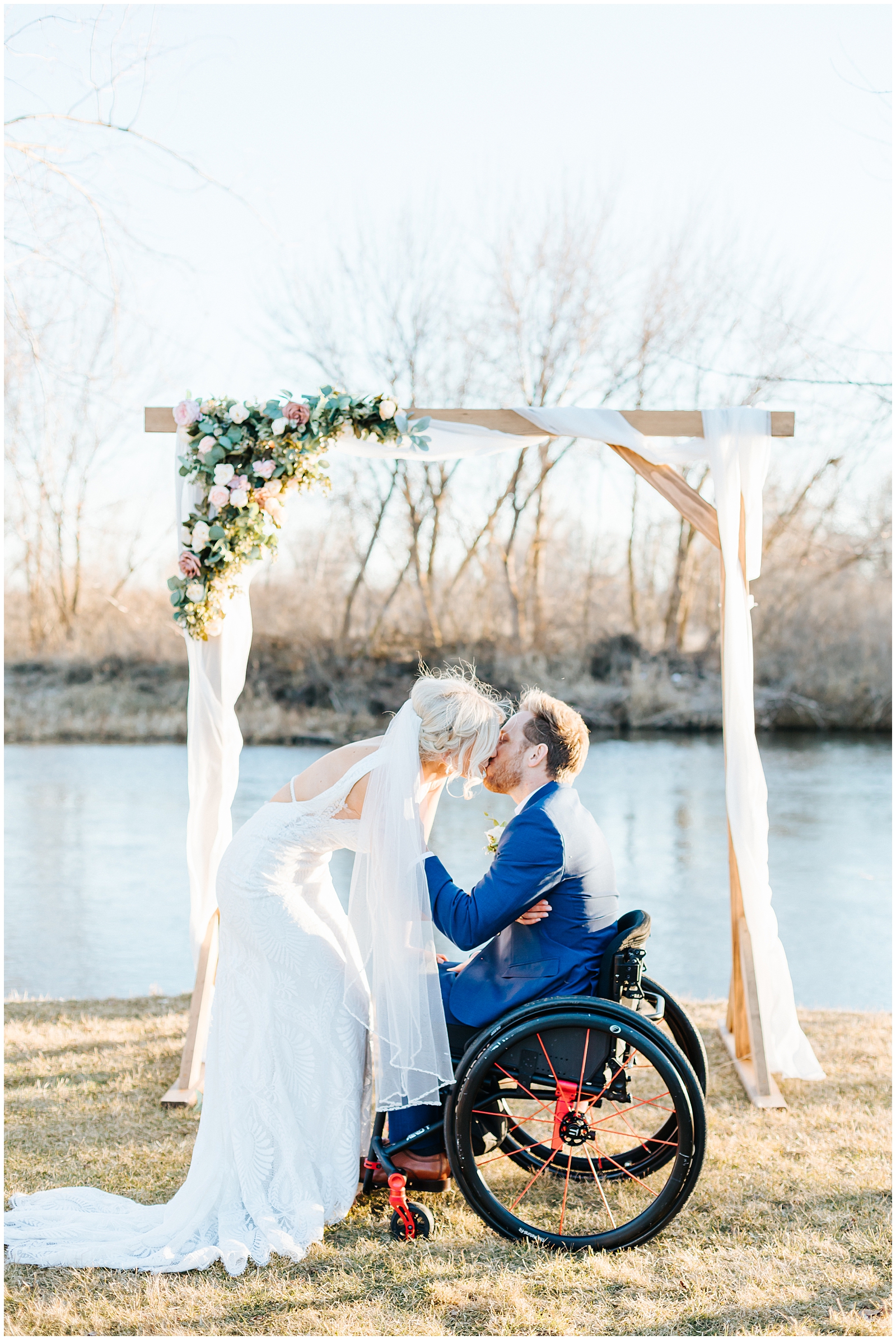 Heartfelt Idaho Spring Elopement Wedding Ceremony Bride and Groom share a Kiss