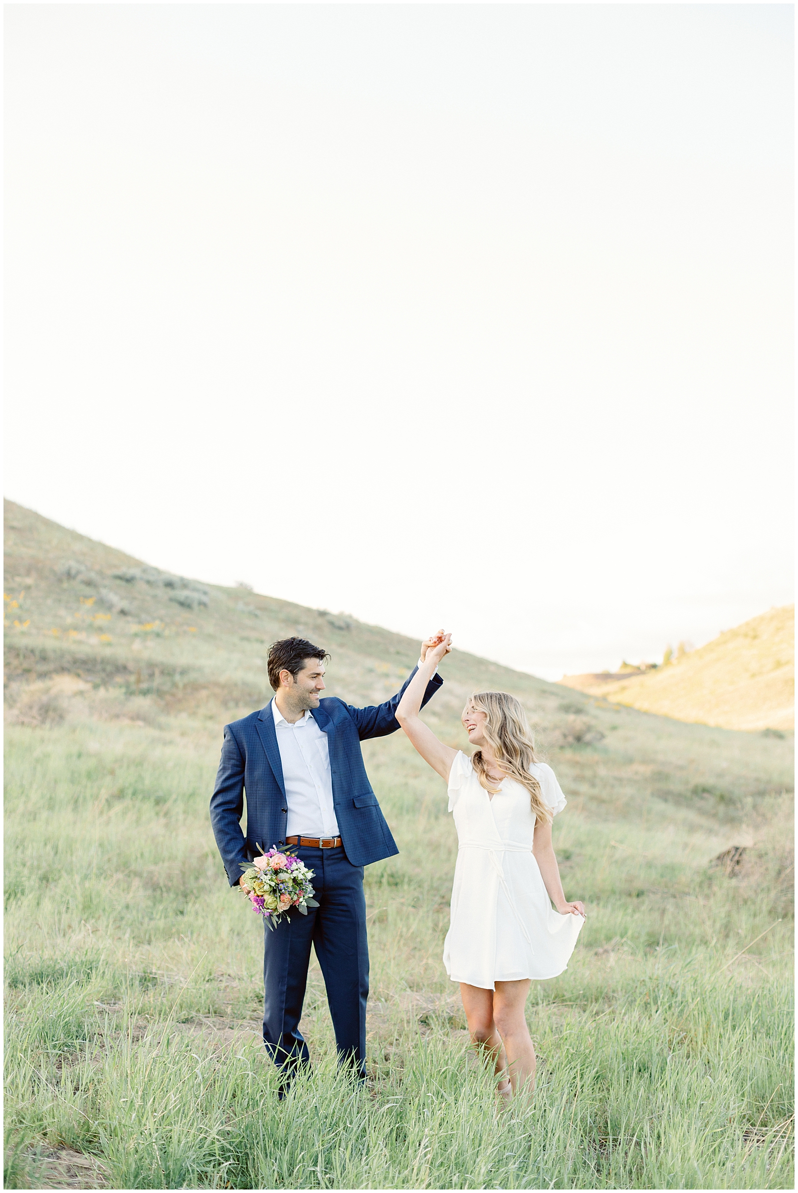 Dancing in the Fields at Elegant Boise Foothills Engagement Session - Boise Idaho Wedding Photographers
