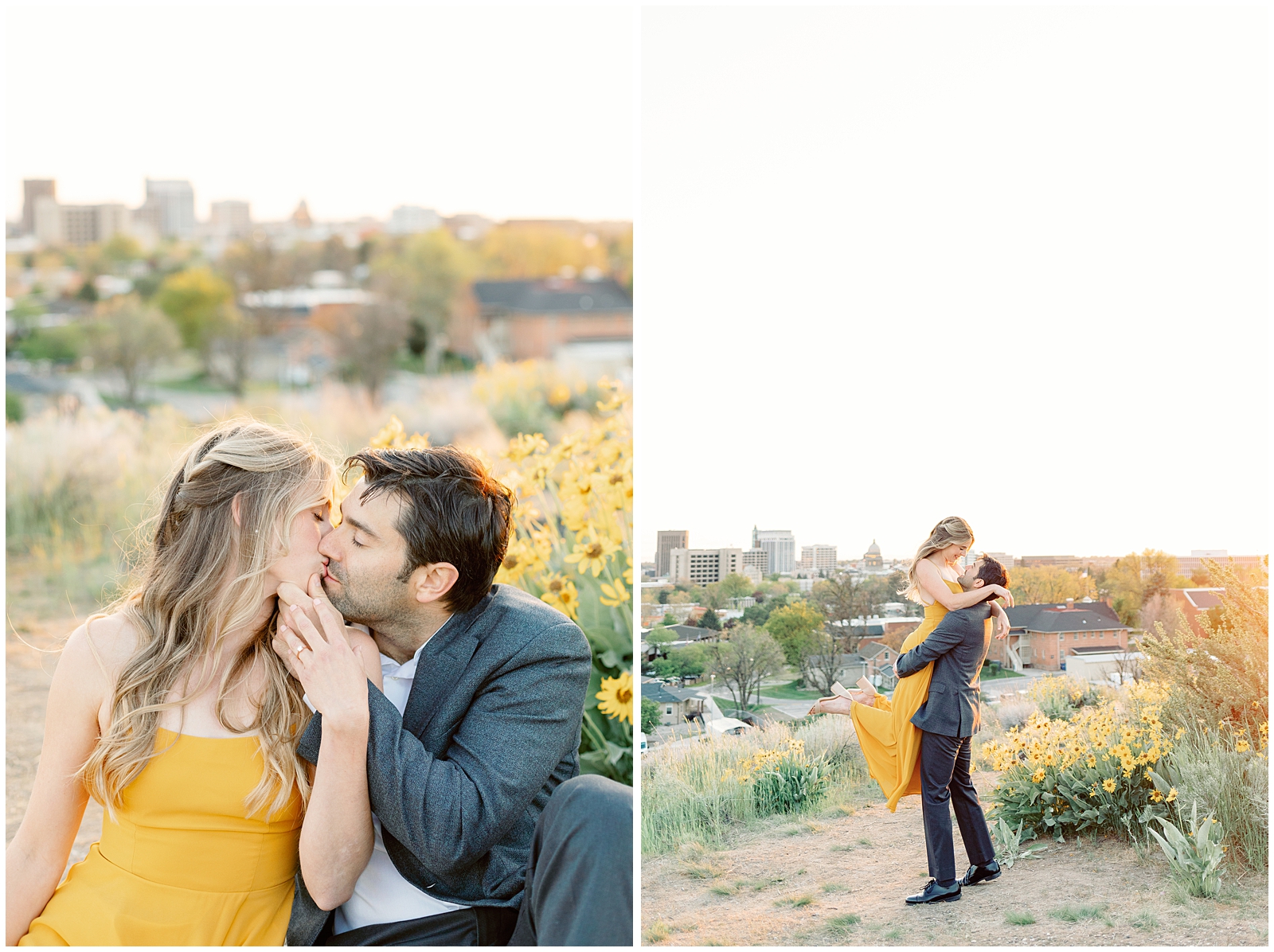 Boise Military Reserve Golden Glow with Wild Flowers Elegant Boise Foothills Engagement Session