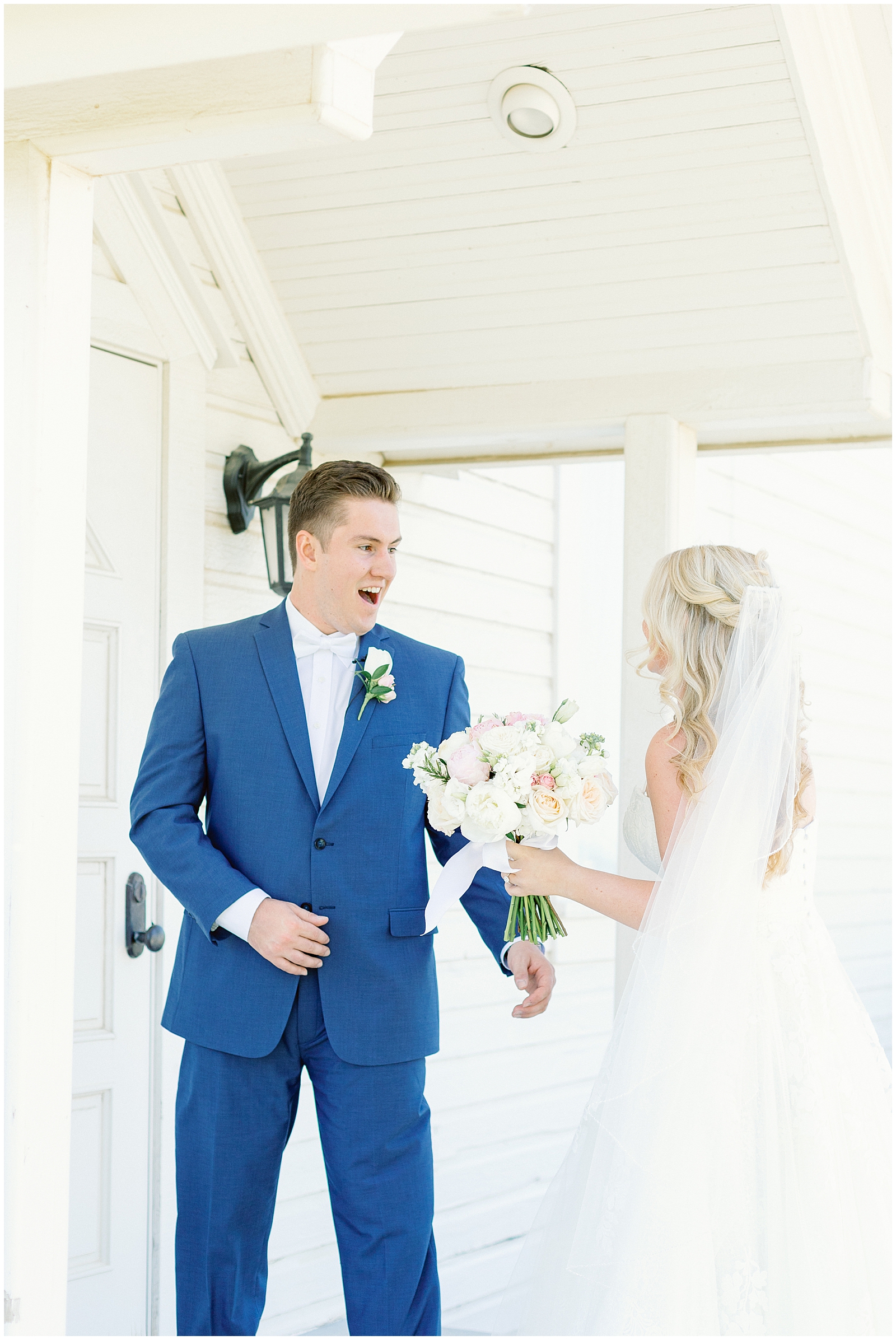 Bride and Groom's First Look at Romantic Still Water Hollow Wedding