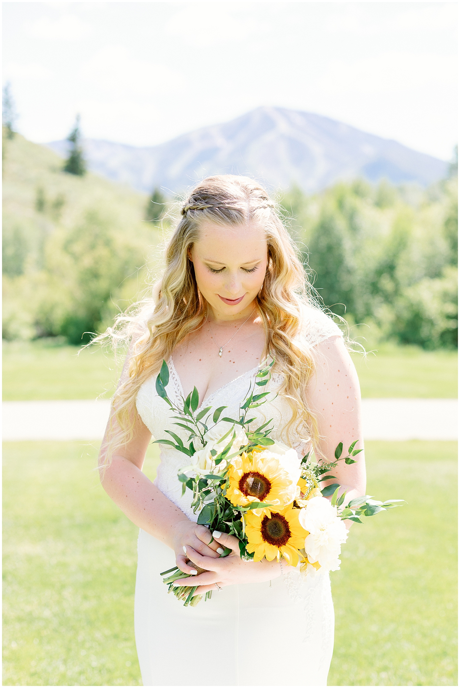 Bridal Portrait with Bald Mountain in Sun Valley, Idaho