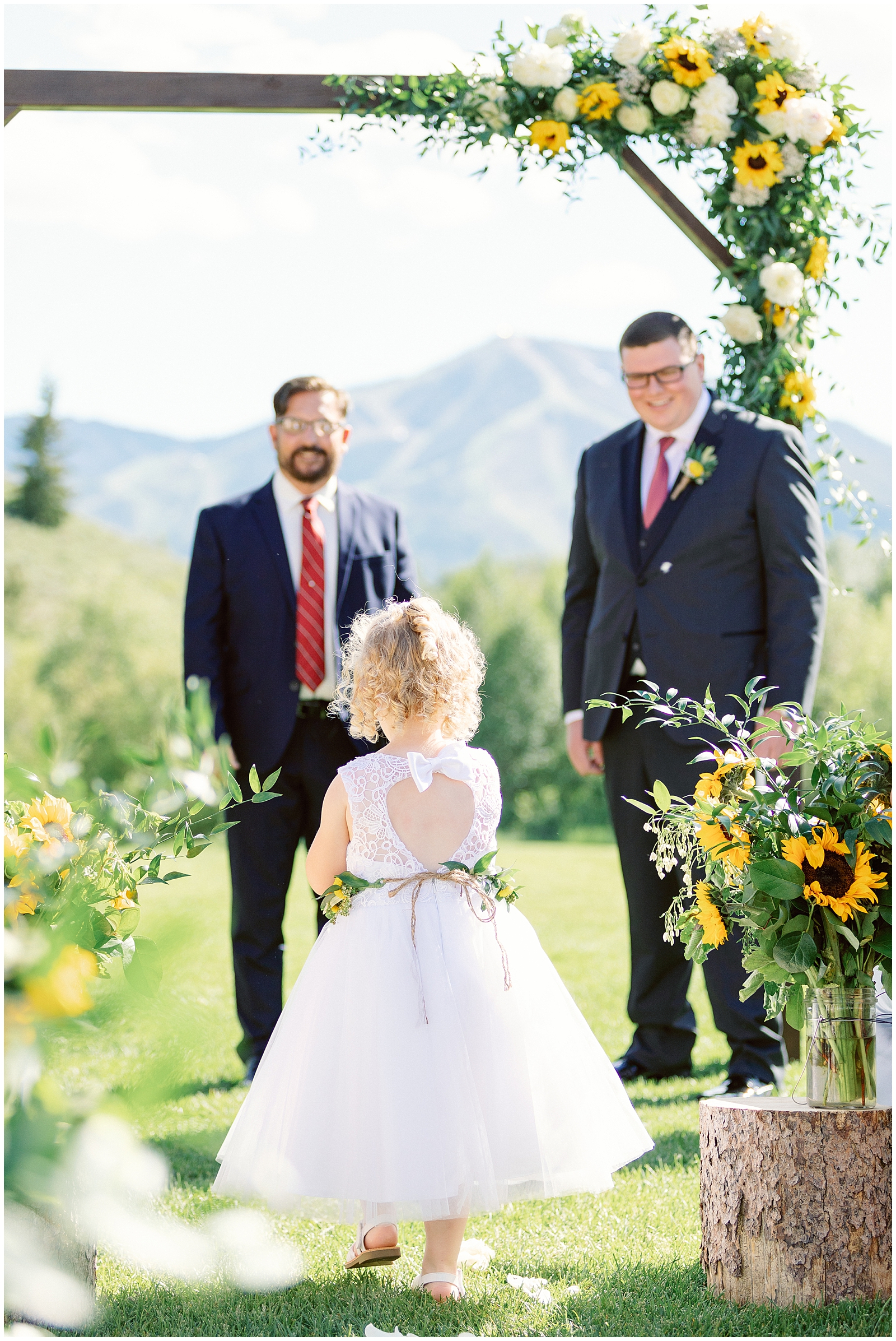 Flower Girl at ceremony at Trail Creek Cabin Wedding