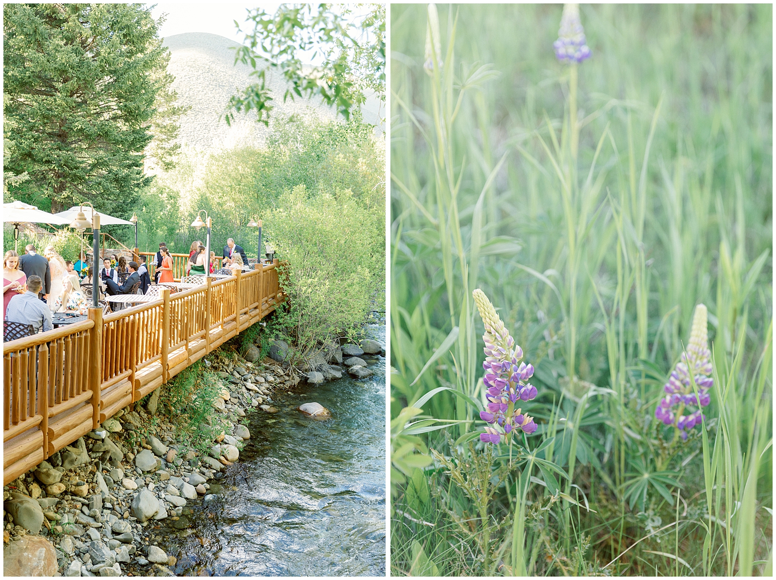 Cocktail hour along the river in Sun Valley, Idaho at Trail Creek Cabin Wedding