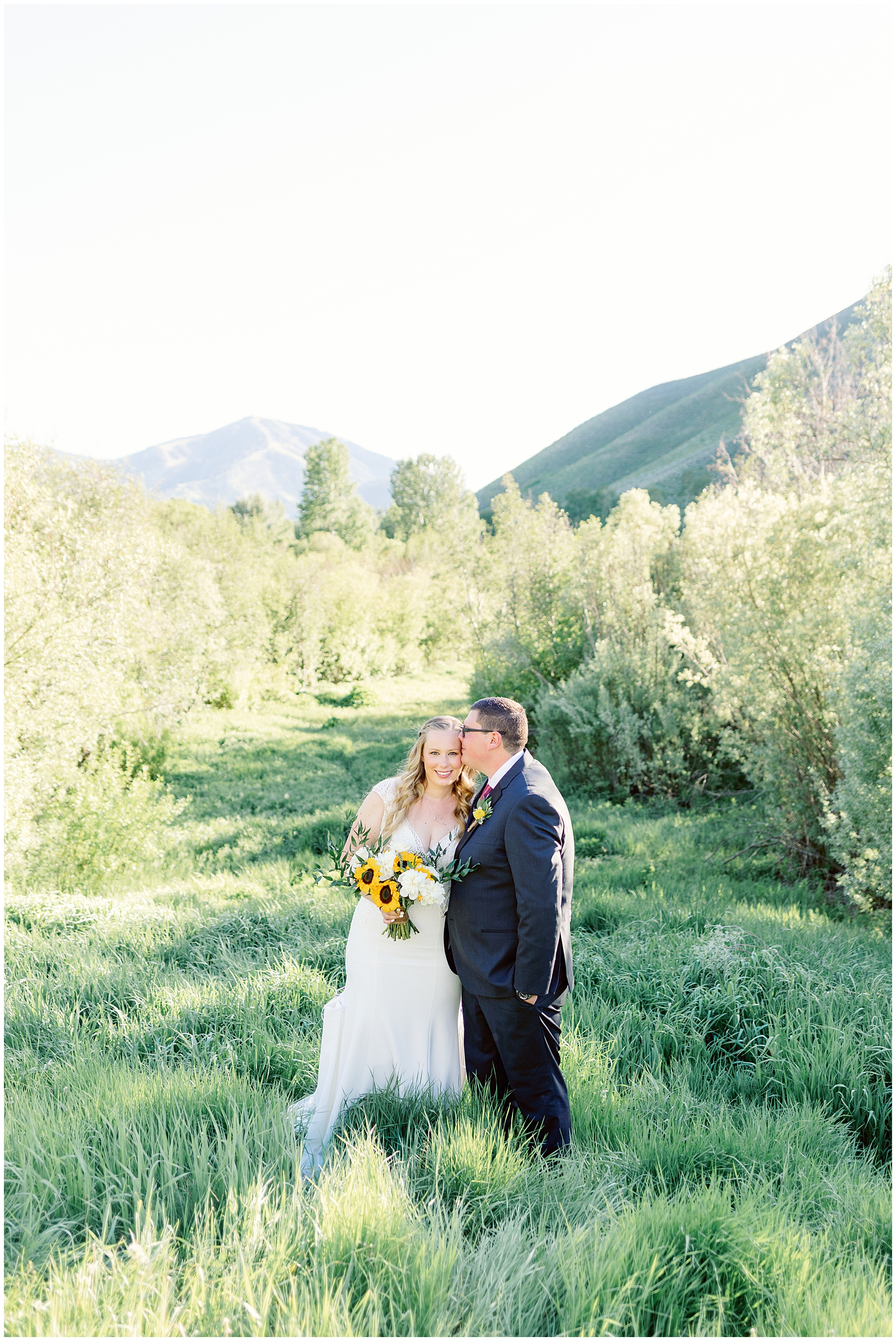 Husband and Wife Golden Hour Portraits at Trail Creek Cabin Wedding in Sun Valley, Idaho