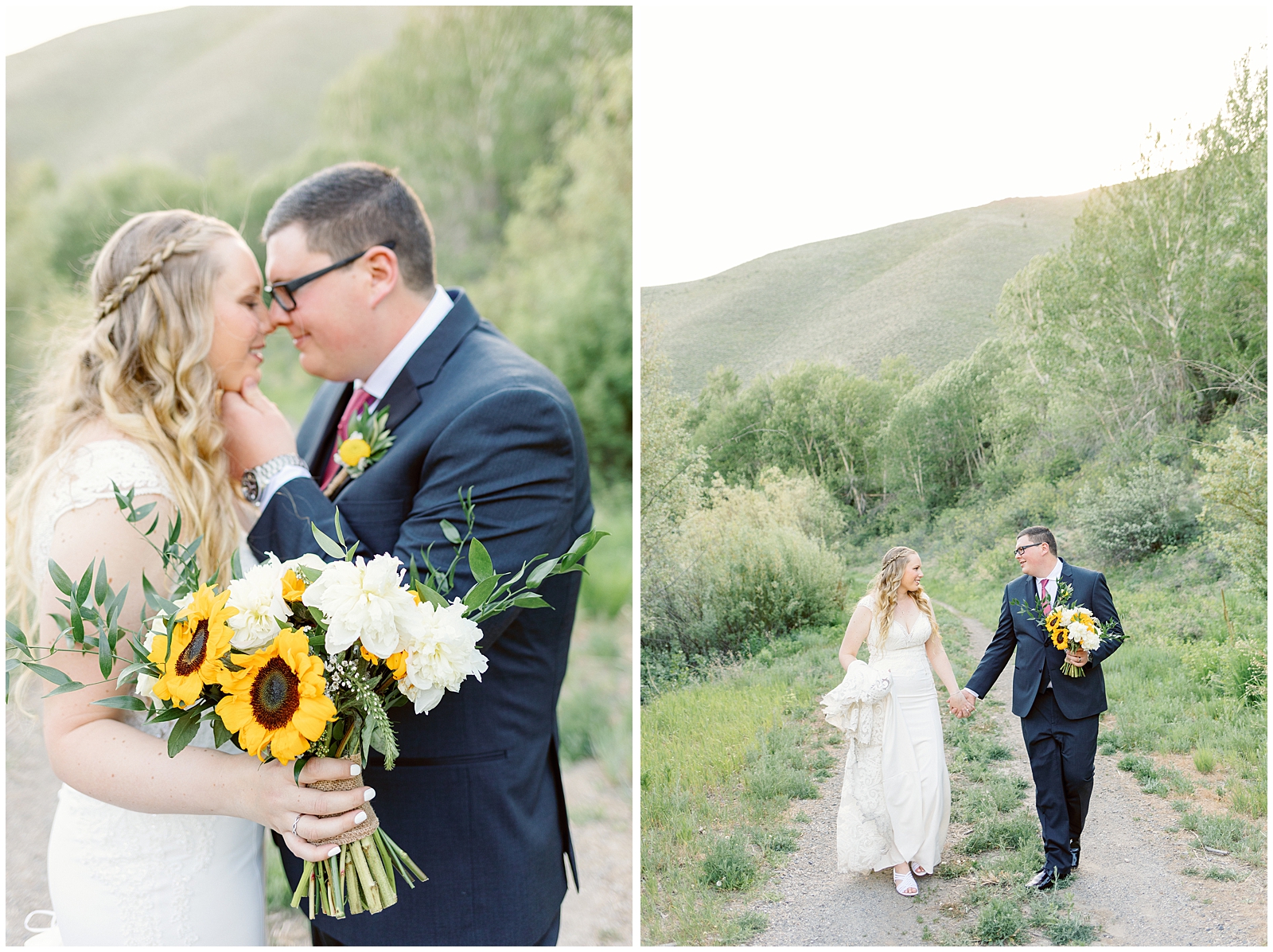 Husband and Wife Golden Hour Portraits at Trail Creek Cabin Wedding in Sun Valley, Idaho