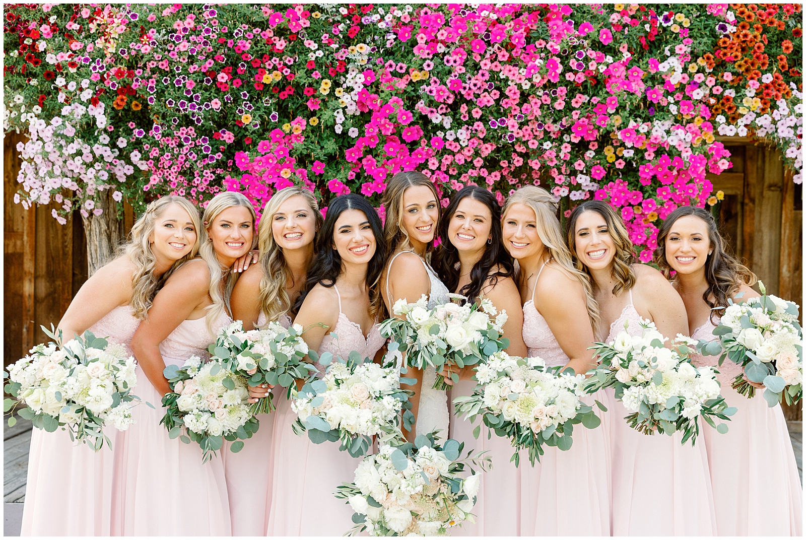 Bride with her Bridesmaids at Blush Still Water Hollow Wedding