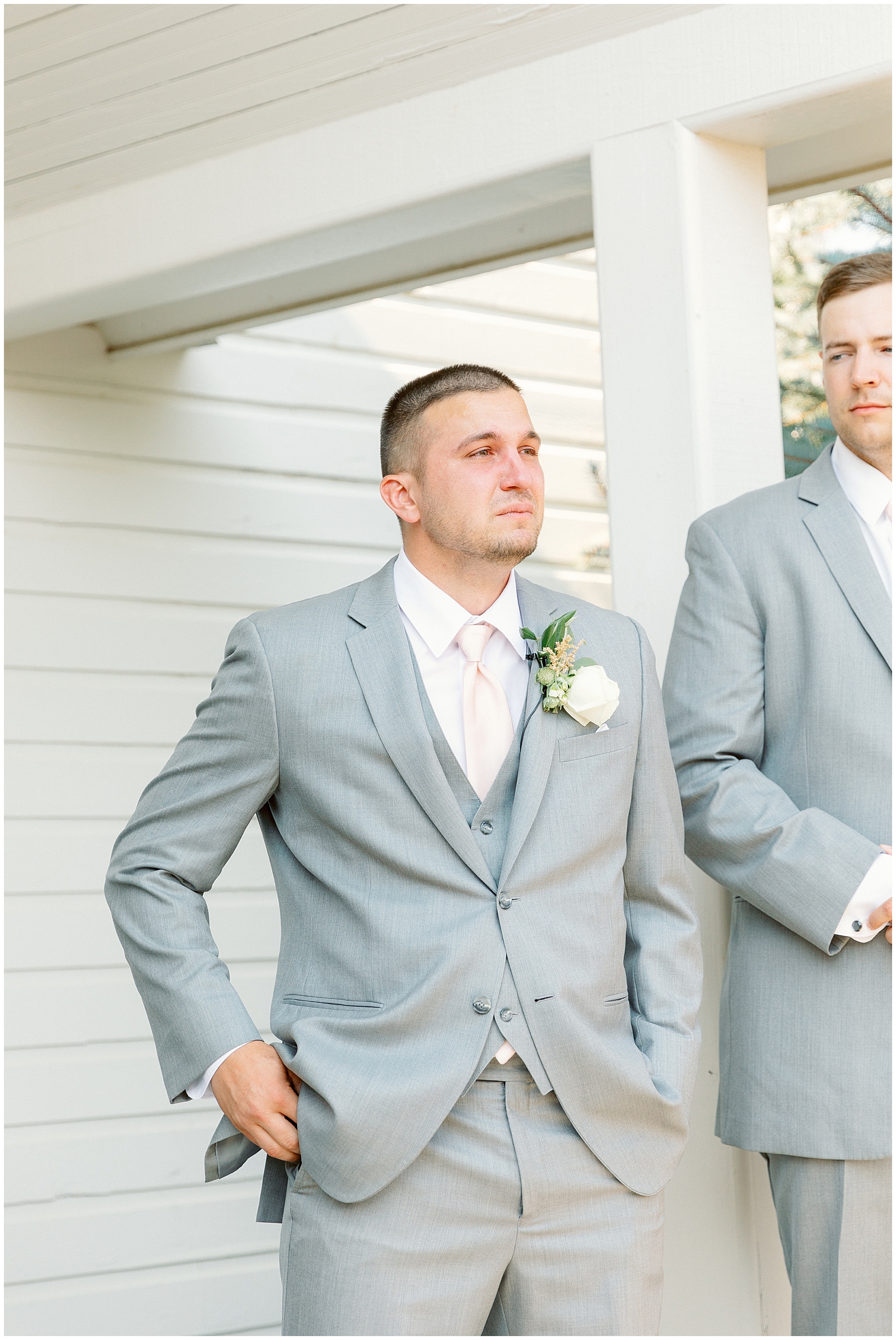 Groom's Reaction as his bride walks down the aisle at Blush Still Water Hollow Wedding