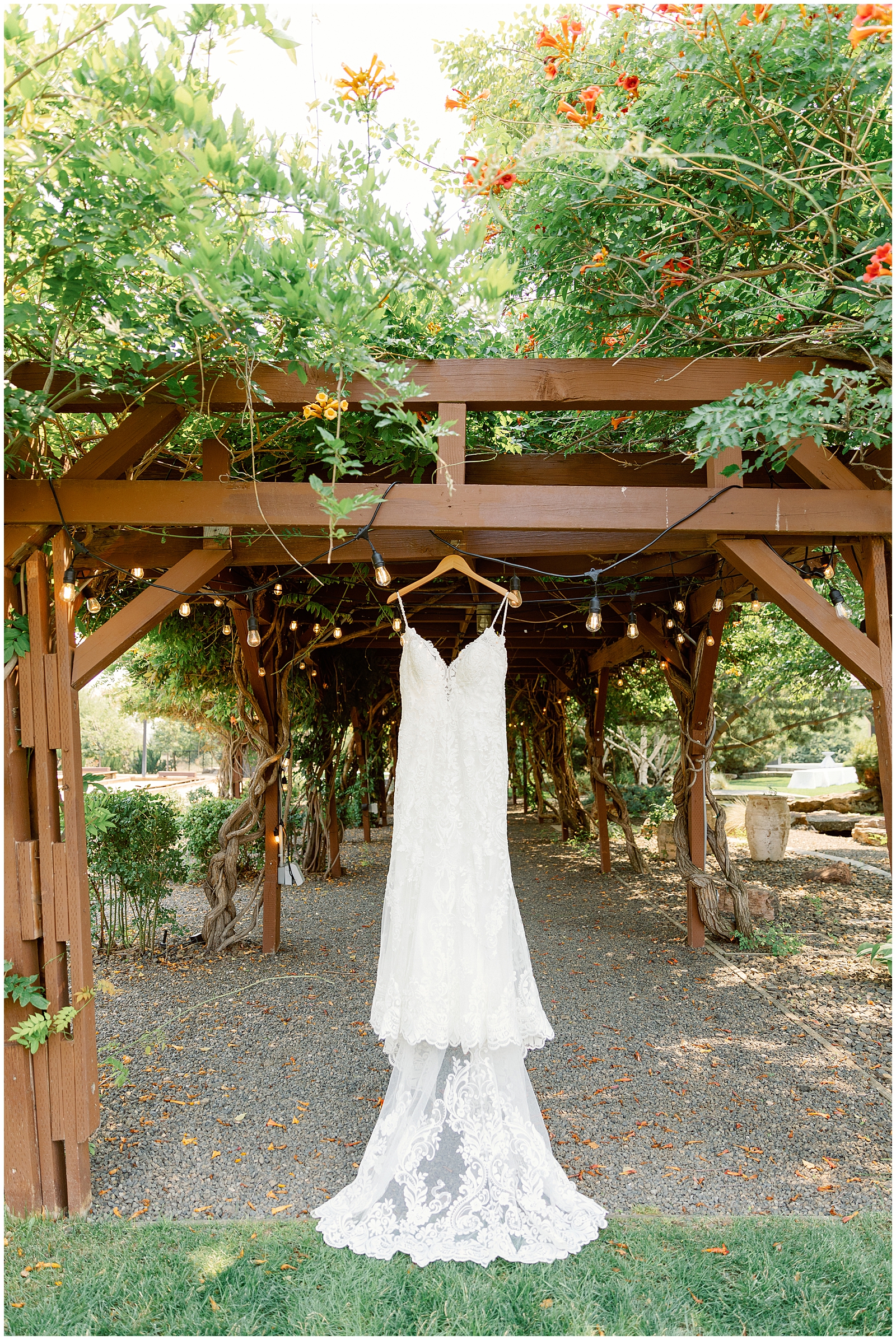 Idaho Flats 16 Wedding Dress Hanging on the Trellis