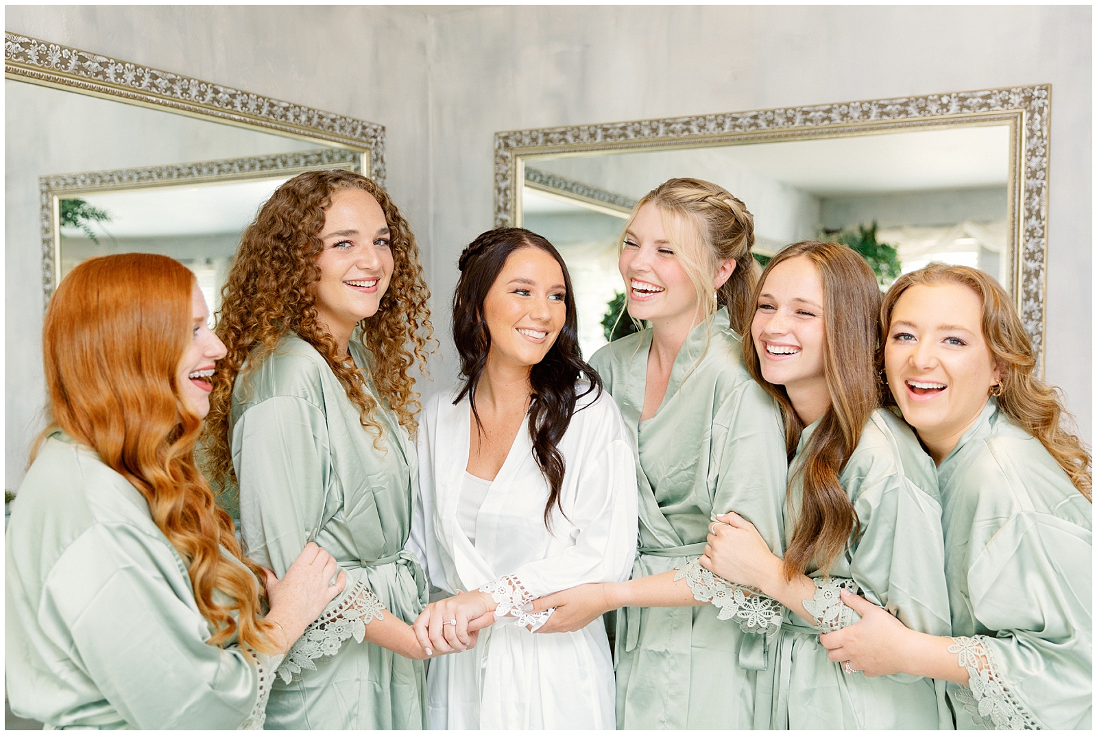 Idaho Flats 16 Wedding Bridesmaids Getting ready in Sage Green Robes