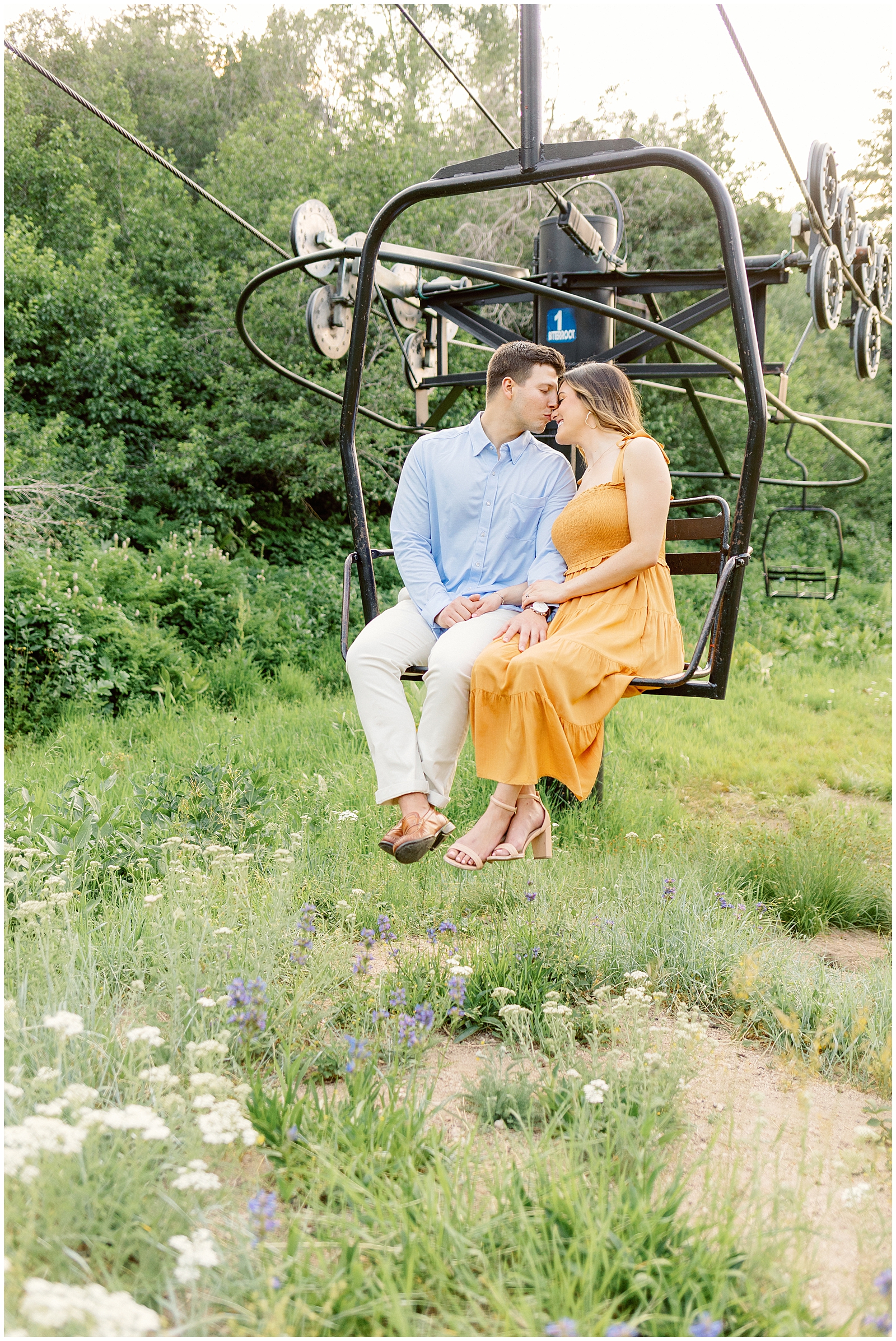 Summer Idaho Mountain Engagement at Bogus Basin in Chairlift