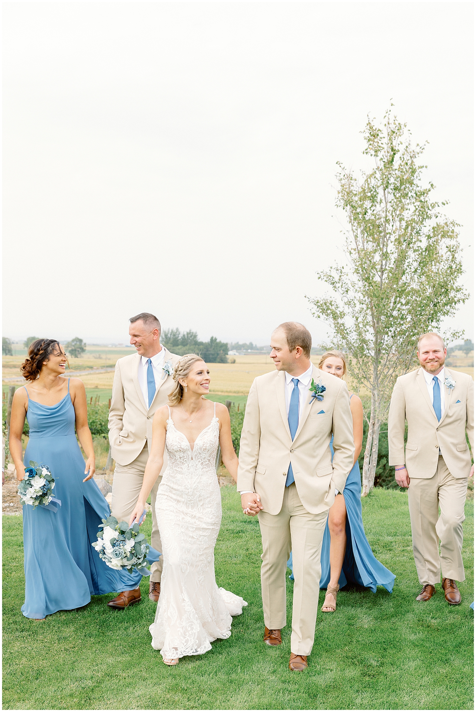 Countryside Vineyard Wedding Bridal Party in blue