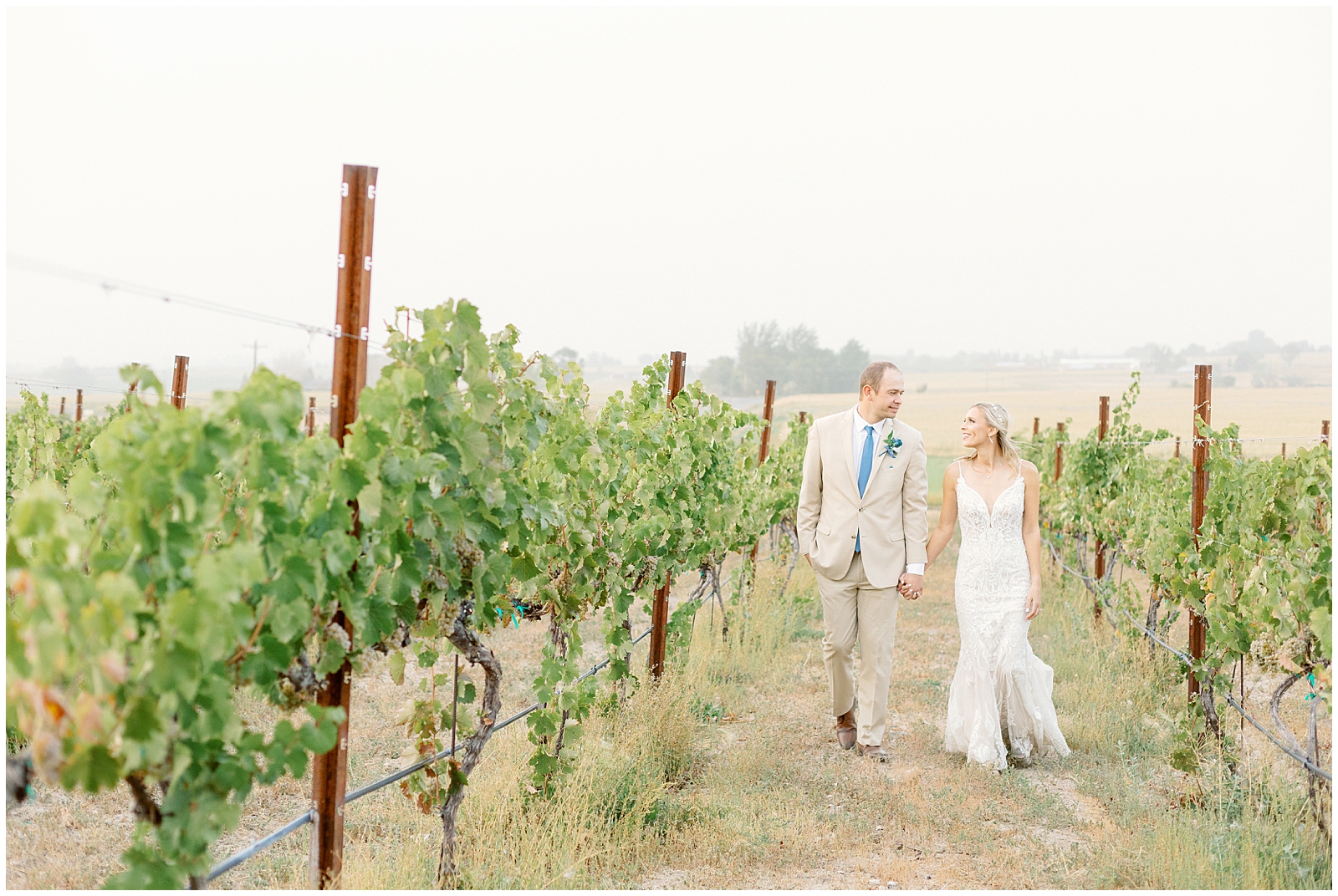 Countryside Vineyard Wedding Husband and Wife Golden Hour Portraits
