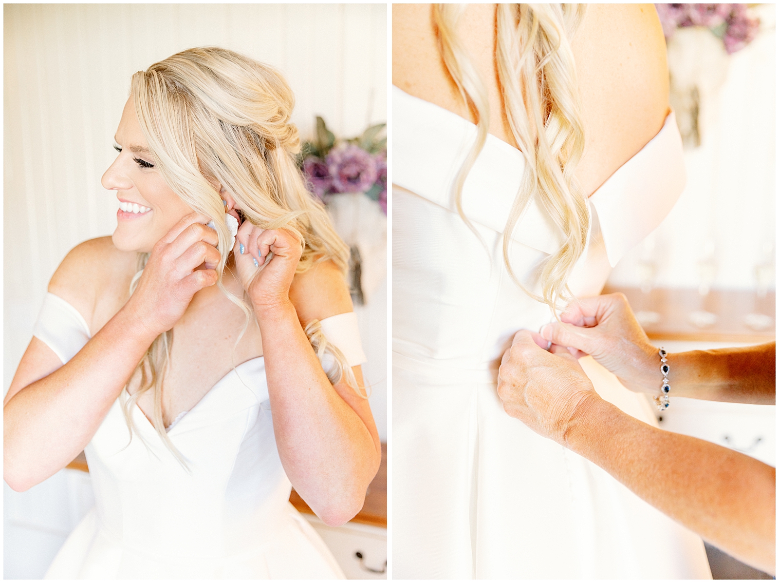 Bride getting ready at Timeless White Barn at Happy Valley Wedding
