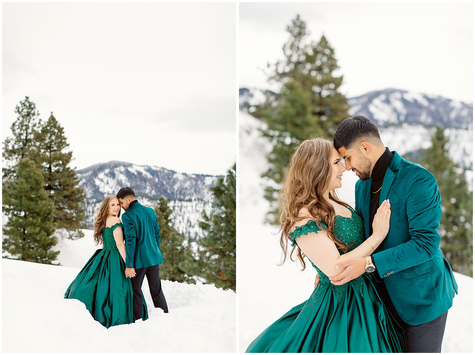 Winter Wonderland Engagement Session Classy in Green