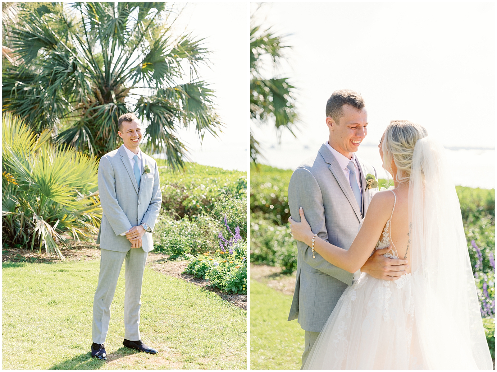 Bride and Groom First Look at Selby Gardens Florida Wedding