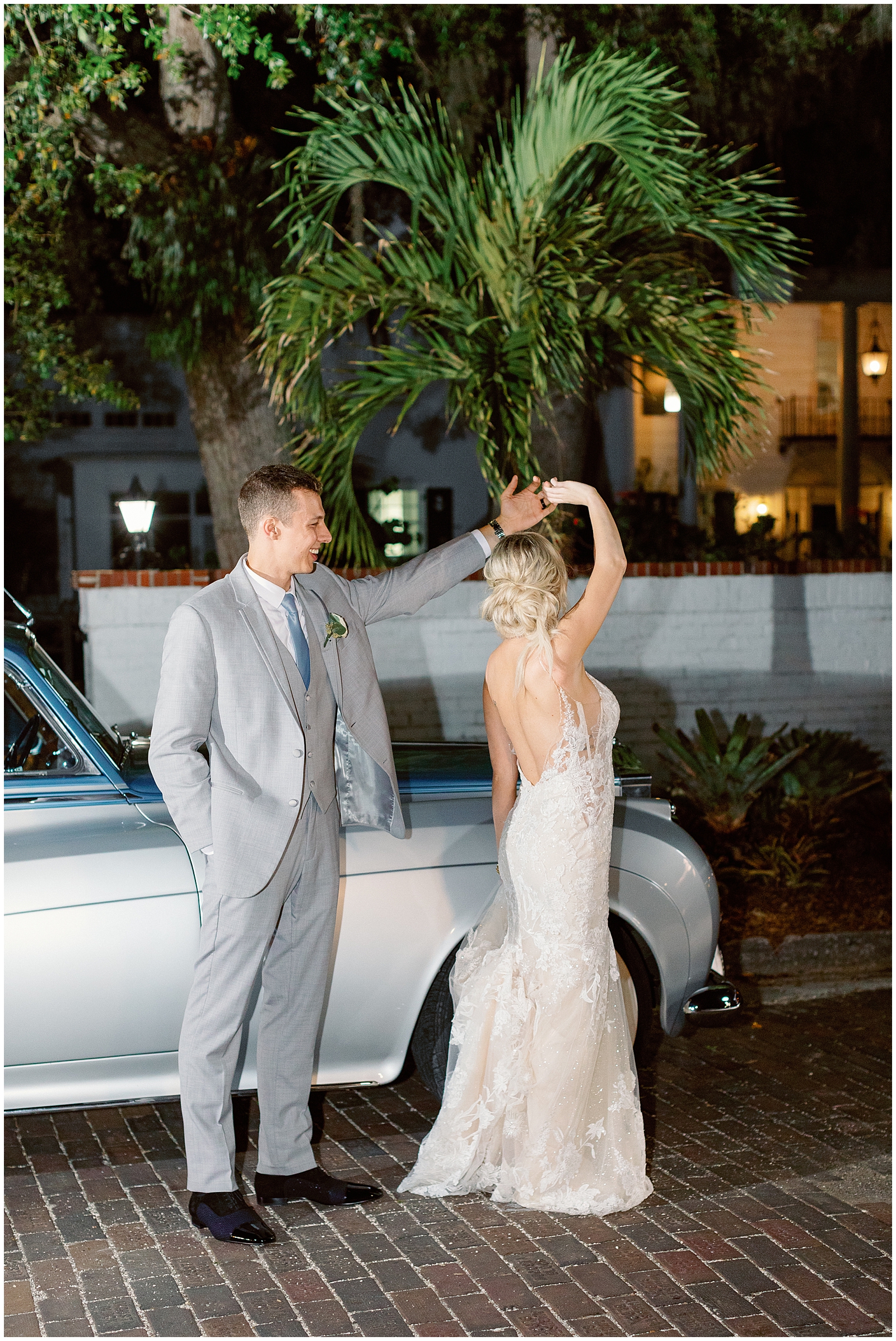 Marie Selby Gardens Florida Wedding Rolls Royce Getaway Car