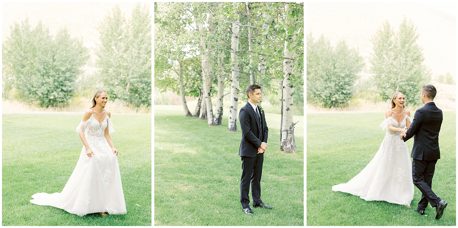 Trail Creek Cabin Wedding at Sun Valley Resort Bride and Groom First Look