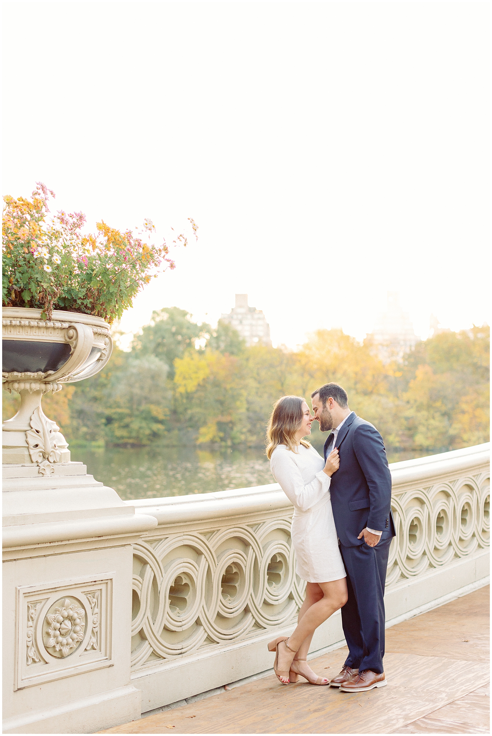 Fall NYC Central Park Engagement Sunrise at Bow Bridge