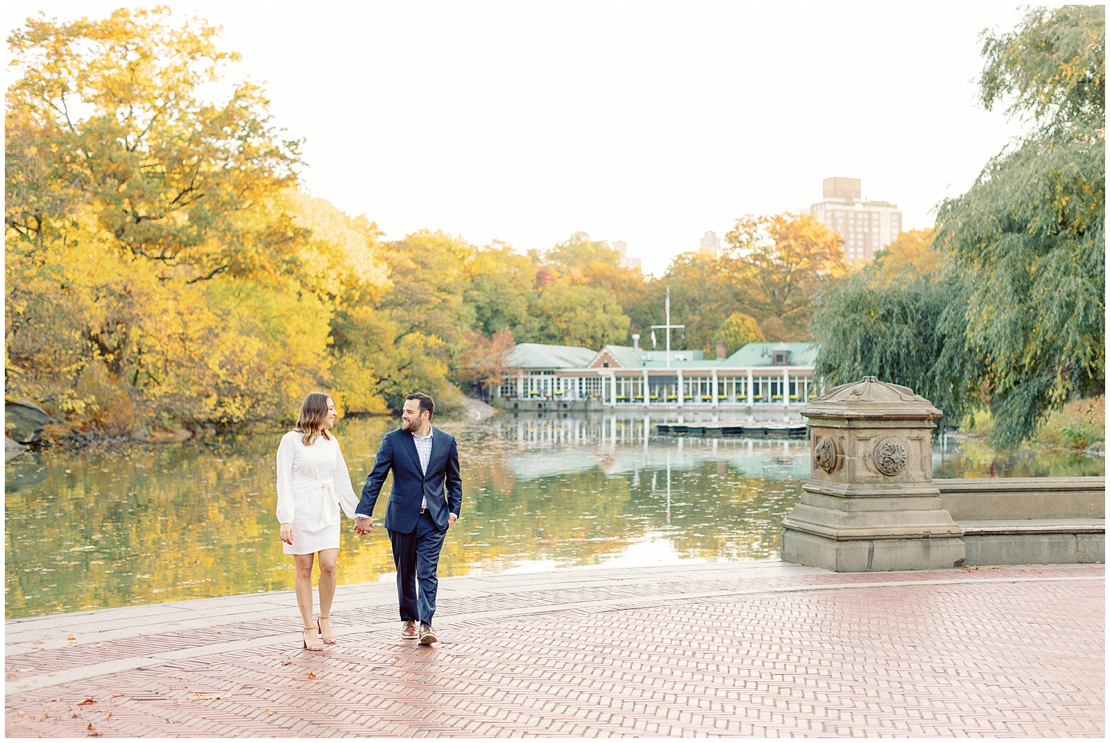 Fall NYC Central Park Engagement at the Boathouse