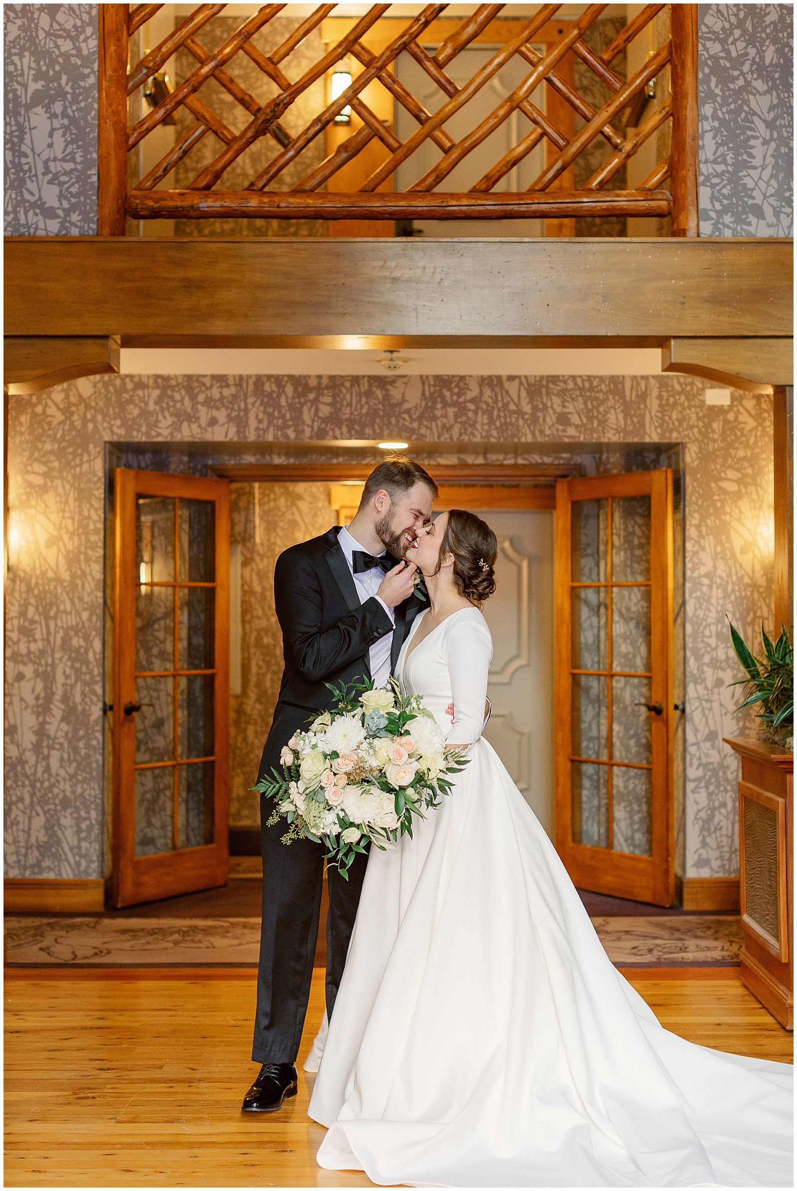 Bride and Groom Portraits at Winter Shore Lodge Wedding in McCall, Idaho